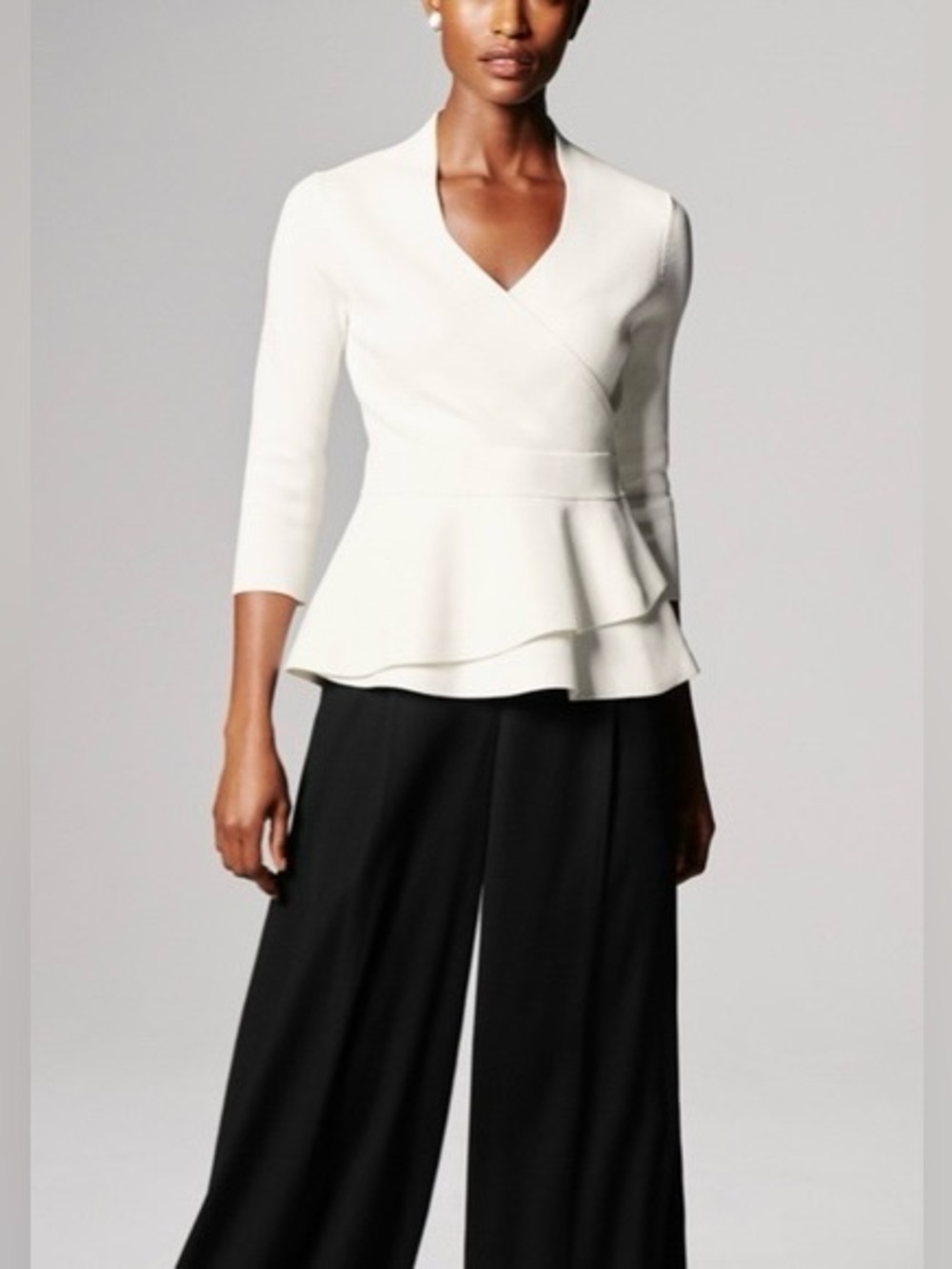 The Fold London Lamont Ivory Structured Knit Peplum Top Size M NWT